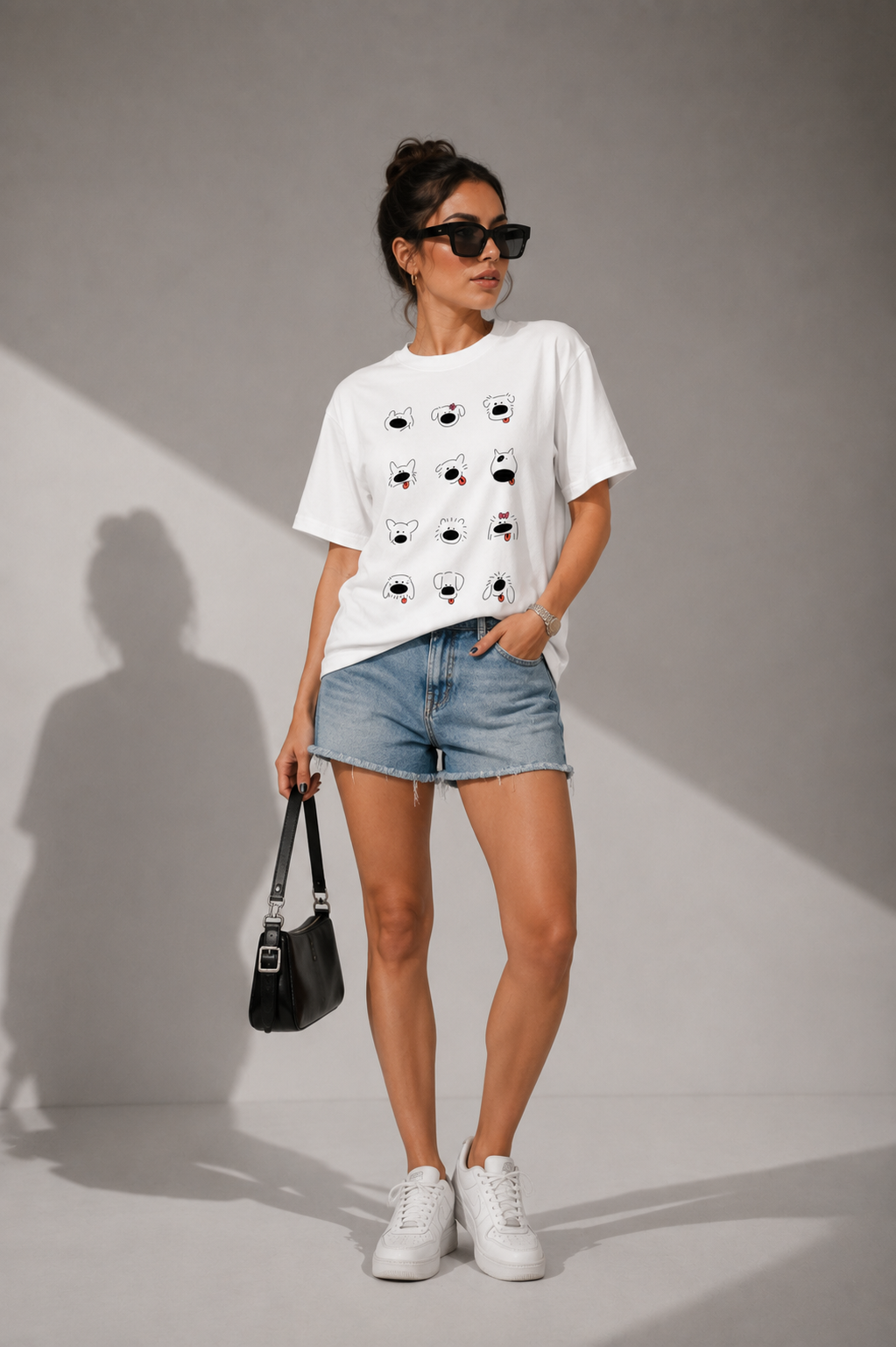 Puppy expressions cute dog graphic tee on white