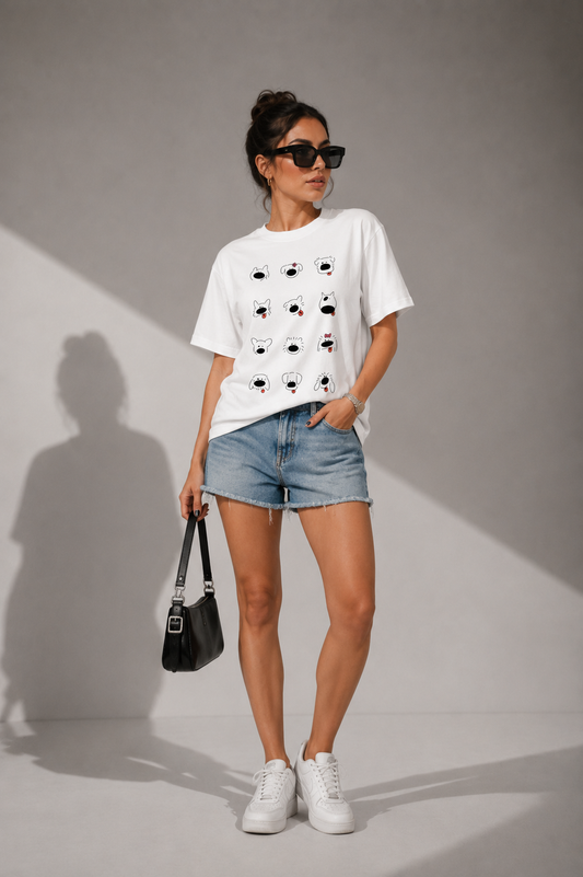 Puppy expressions cute dog graphic tee on white