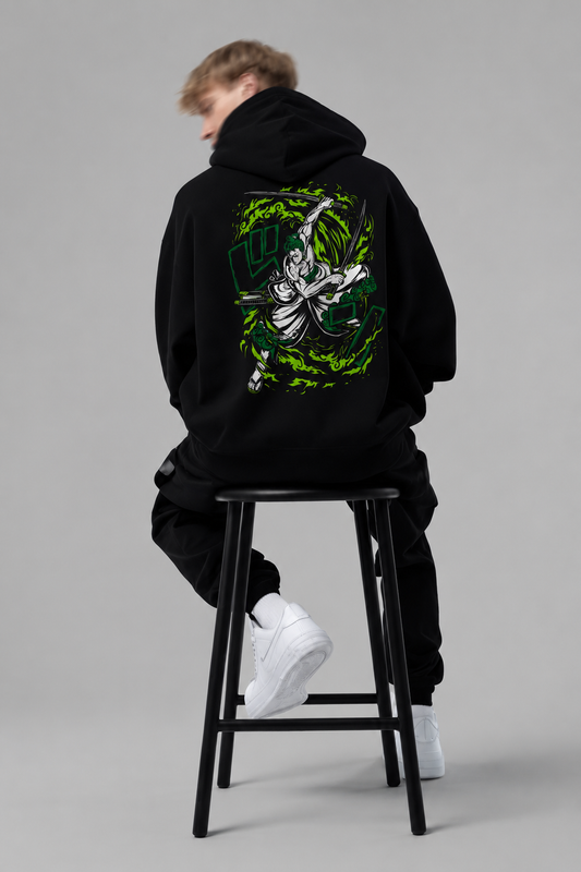 Pirate Hunter anime-inspired black graphic hoodie product view