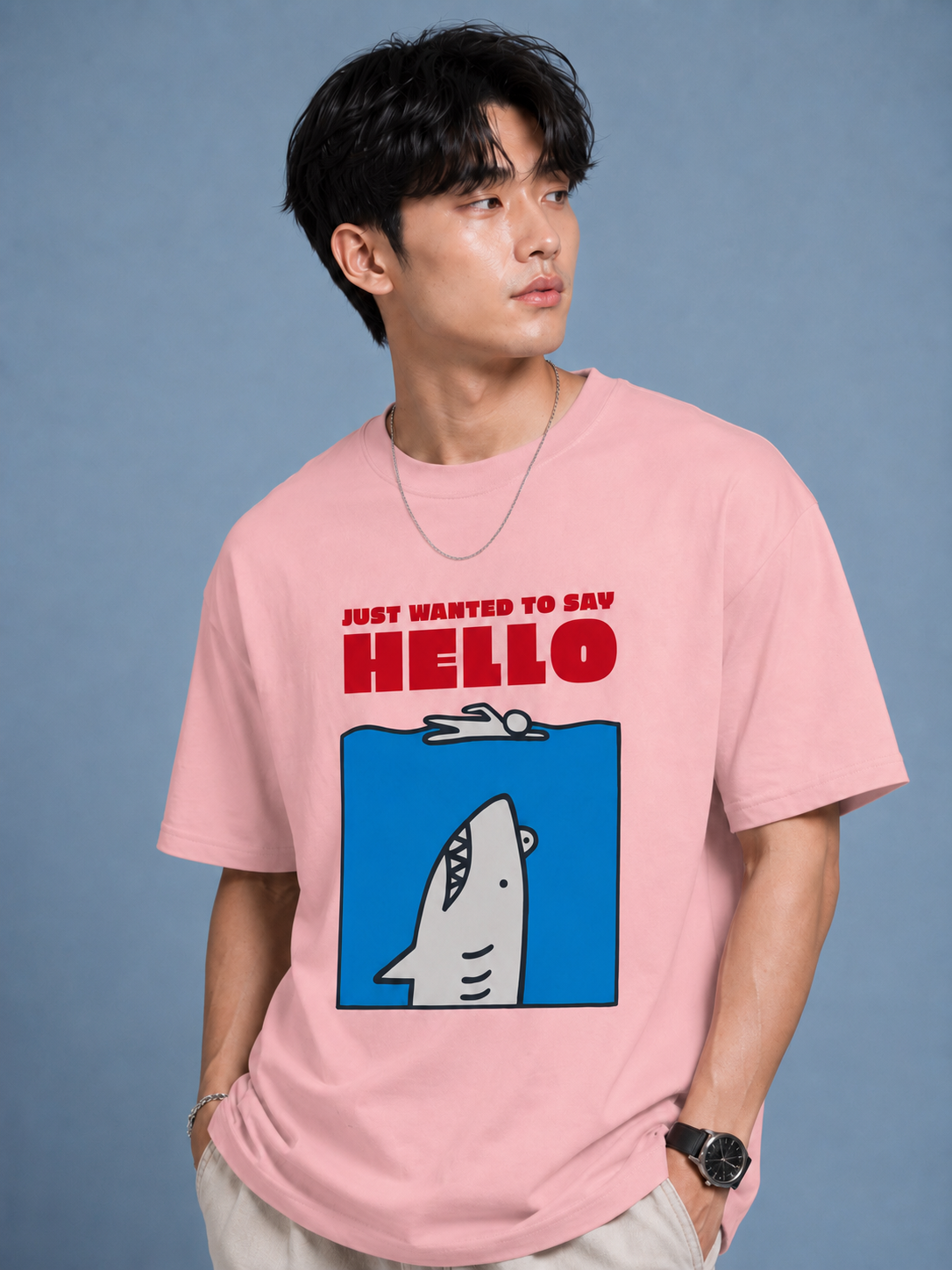 Just wanted to say HELLO funny graphic tee on pink